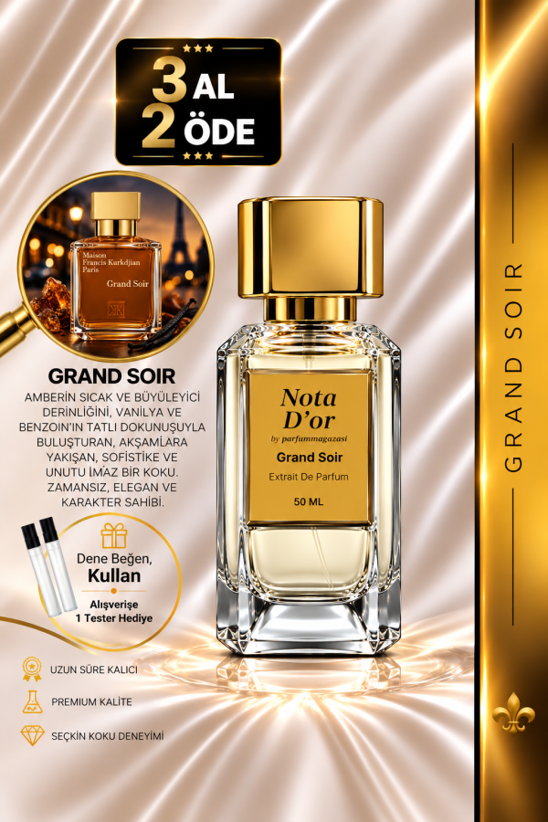 Grand Soir Muadili | Amber – Benzoin – Vanilya – Tonka Fasulyesi | Sıcak ve Sofistike Intense Unisex Extrait De Parfüm