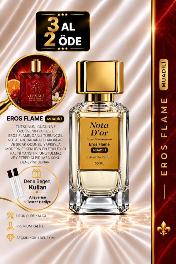 Eros Flame Muadili | Mandalina – Biber – Tonka Fasulyesi – Vanilya | Sıcak ve Tutkulu Intense Erkek Extrait De Parfüm
